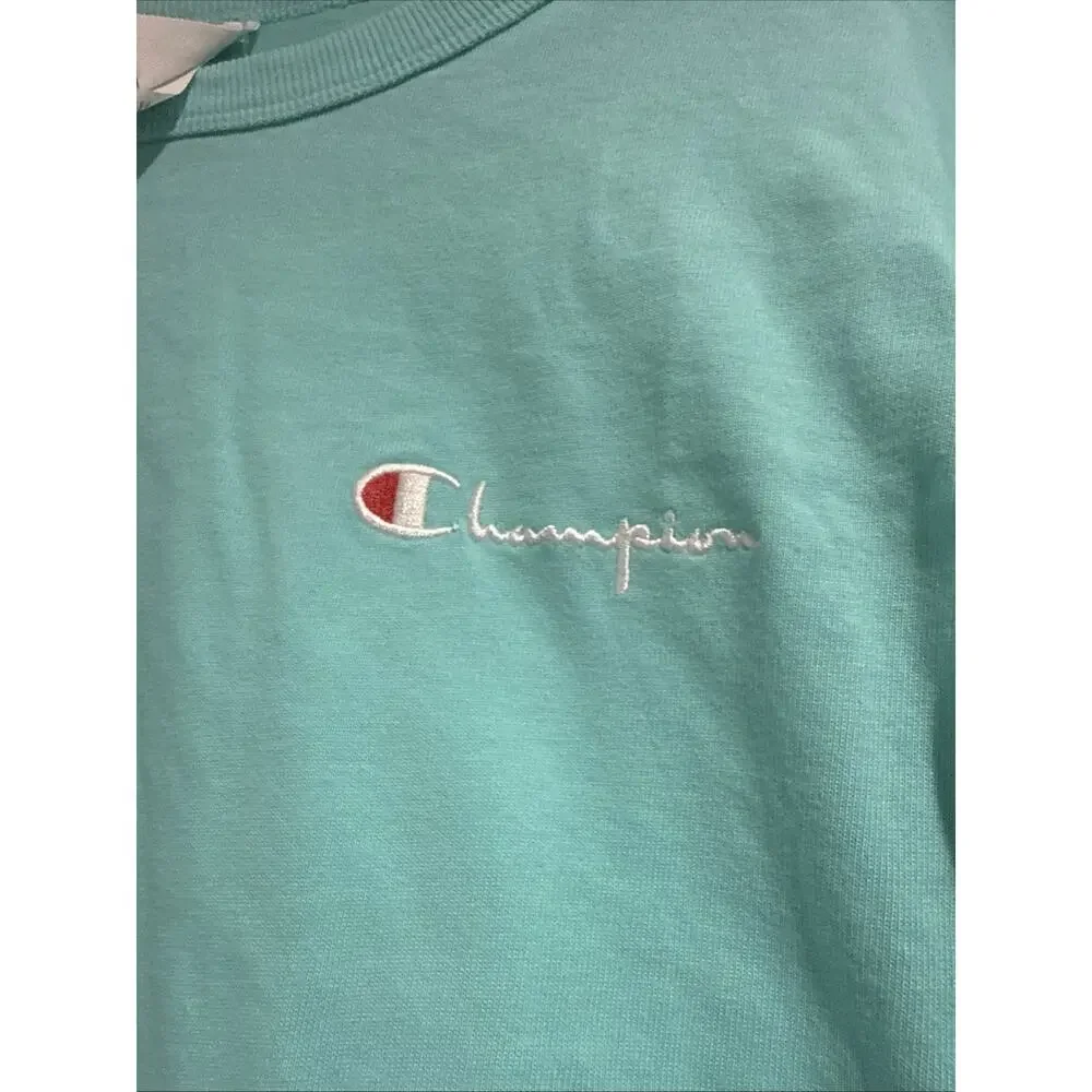 NWT Champion Women's Reverse Weave Heritage Crop Tee Embroidered Logo Aqua Small